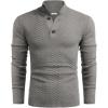 COOFANDY Men Quarter Button Sweater Pullover Cable Knit Henley Mock Neck Sweater(Grey)