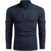 COOFANDY Men Quarter Button Sweater Pullover Cable Knit Henley Mock Neck Sweater(Navy Blue)