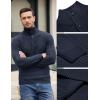 COOFANDY Men Quarter Button Sweater Pullover Cable Knit Henley Mock Neck Sweater(Navy Blue)
