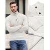 COOFANDY Men Quarter Button Sweater Pullover Cable Knit Henley Mock Neck Sweater(White)