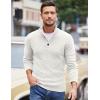 COOFANDY Men Quarter Button Sweater Pullover Cable Knit Henley Mock Neck Sweater(White)