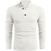COOFANDY Men Quarter Button Sweater Pullover Cable Knit Henley Mock Neck Sweater(White)