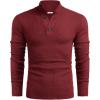 COOFANDY Men Quarter Button Sweater Pullover Cable Knit Henley Mock Neck Sweater(Wine Red)