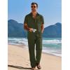 COOFANDY Mens 2 Piece Casual Beach Outfits Short Sleeve Button Down Shirts Summer Loose Pant Sets Vacation Walking Outfits(Army Green)