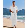 COOFANDY Mens 2 Piece Casual Beach Outfits Short Sleeve Button Down Shirts Summer Loose Pant Sets Vacation Walking Outfits(A-white)