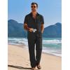 COOFANDY Mens 2 Piece Casual Beach Outfits Short Sleeve Button Down Shirts Summer Loose Pant Sets Vacation Walking Outfits(Black)