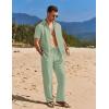 COOFANDY Mens 2 Piece Casual Beach Outfits Short Sleeve Button Down Shirts Summer Loose Pant Sets Vacation Walking Outfits(Light Green)