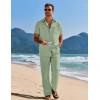 COOFANDY Mens 2 Piece Casual Beach Outfits Short Sleeve Button Down Shirts Summer Loose Pant Sets Vacation Walking Outfits(Light Green)