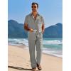 COOFANDY Mens 2 Piece Casual Beach Outfits Short Sleeve Button Down Shirts Summer Loose Pant Sets Vacation Walking Outfits(Light Grey)