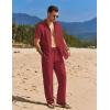 COOFANDY Mens 2 Piece Casual Beach Outfits Short Sleeve Button Down Shirts Summer Loose Pant Sets Vacation Walking Outfits(Wine Red)