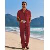 COOFANDY Mens 2 Piece Casual Beach Outfits Short Sleeve Button Down Shirts Summer Loose Pant Sets Vacation Walking Outfits(Wine Red)