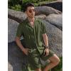 COOFANDY Mens 2 Piece Short Set Guayabera Button Down Shirt Casual Summer Beach Outfits(Army Green)