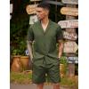 COOFANDY Mens 2 Piece Short Set Guayabera Button Down Shirt Casual Summer Beach Outfits(Army Green)