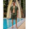 COOFANDY Mens 2 Piece Short Set Guayabera Button Down Shirt Casual Summer Beach Outfits(Army Green)