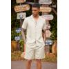 COOFANDY Mens 2 Piece Short Set Guayabera Button Down Shirt Casual Summer Beach Outfits(Beige)