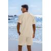 COOFANDY Mens 2 Piece Short Set Guayabera Button Down Shirt Casual Summer Beach Outfits(Beige)