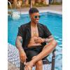 COOFANDY Mens 2 Piece Short Set Guayabera Button Down Shirt Casual Summer Beach Outfits(Black)