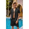 COOFANDY Mens 2 Piece Short Set Guayabera Button Down Shirt Casual Summer Beach Outfits(Black)