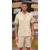 COOFANDY Mens 2 Piece Short Set Guayabera Button Down Shirt Casual Summer Beach Outfits(Khaki)