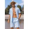 COOFANDY Mens 2 Piece Short Set Guayabera Button Down Shirt Casual Summer Beach Outfits(Light Blue)