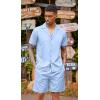 COOFANDY Mens 2 Piece Short Set Guayabera Button Down Shirt Casual Summer Beach Outfits(Light Blue)