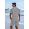 COOFANDY Mens 2 Piece Short Set Guayabera Button Down Shirt Casual Summer Beach Outfits(Light Gray)