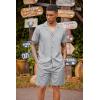 COOFANDY Mens 2 Piece Short Set Guayabera Button Down Shirt Casual Summer Beach Outfits(Light Gray)