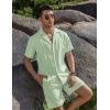 COOFANDY Mens 2 Piece Short Set Guayabera Button Down Shirt Casual Summer Beach Outfits(Light Green)