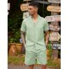 COOFANDY Mens 2 Piece Short Set Guayabera Button Down Shirt Casual Summer Beach Outfits(Light Green)