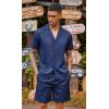 COOFANDY Mens 2 Piece Short Set Guayabera Button Down Shirt Casual Summer Beach Outfits(Navy Blue)