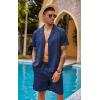 COOFANDY Mens 2 Piece Short Set Guayabera Button Down Shirt Casual Summer Beach Outfits(Navy Blue)