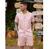 COOFANDY Mens 2 Piece Short Set Guayabera Button Down Shirt Casual Summer Beach Outfits(Pink)