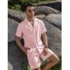 COOFANDY Mens 2 Piece Short Set Guayabera Button Down Shirt Casual Summer Beach Outfits(Pink)