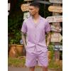 COOFANDY Mens 2 Piece Short Set Guayabera Button Down Shirt Casual Summer Beach Outfits(Purple)