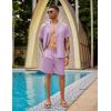 COOFANDY Mens 2 Piece Short Set Guayabera Button Down Shirt Casual Summer Beach Outfits(Purple)