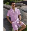 COOFANDY Mens 2 Piece Short Set Guayabera Button Down Shirt Casual Summer Beach Outfits(Purple)