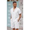 COOFANDY Mens 2 Piece Short Set Guayabera Button Down Shirt Casual Summer Beach Outfits(White)
