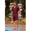 COOFANDY Mens 2 Piece Short Set Guayabera Button Down Shirt Casual Summer Beach Outfits(Wine Red)