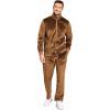 COOFANDY Mens 2 Piece Velour Tracksuit Full Zip Jackets Pants Velvet Jogging Suits Sweatsuit Set(Brown)