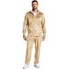COOFANDY Mens 2 Piece Velour Tracksuit Full Zip Jackets Pants Velvet Jogging Suits Sweatsuit Set(Champagne)