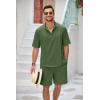 COOFANDY Men’s 2 Pieces Linen Set Henley Shirt Short Sleeve and Shorts Summer Beach Yoga Matching Outfits(Army Green)
