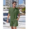 COOFANDY Men’s 2 Pieces Linen Set Henley Shirt Short Sleeve and Shorts Summer Beach Yoga Matching Outfits(Army Green)