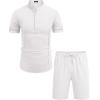COOFANDY Men’s 2 Pieces Linen Set Henley Shirt Short Sleeve and Shorts Summer Beach Yoga Matching Outfits(A-white)