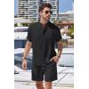 COOFANDY Men’s 2 Pieces Linen Set Henley Shirt Short Sleeve and Shorts Summer Beach Yoga Matching Outfits(Black)