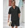 COOFANDY Men’s 2 Pieces Linen Set Henley Shirt Short Sleeve and Shorts Summer Beach Yoga Matching Outfits(Black)