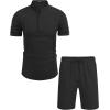 COOFANDY Men’s 2 Pieces Linen Set Henley Shirt Short Sleeve and Shorts Summer Beach Yoga Matching Outfits(Black)
