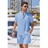 COOFANDY Men’s 2 Pieces Linen Set Henley Shirt Short Sleeve and Shorts Summer Beach Yoga Matching Outfits(Blue)
