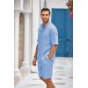 COOFANDY Men’s 2 Pieces Linen Set Henley Shirt Short Sleeve and Shorts Summer Beach Yoga Matching Outfits(Blue)