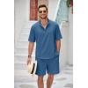 COOFANDY Men’s 2 Pieces Linen Set Henley Shirt Short Sleeve and Shorts Summer Beach Yoga Matching Outfits(Denim Blue)