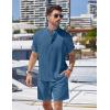 COOFANDY Men’s 2 Pieces Linen Set Henley Shirt Short Sleeve and Shorts Summer Beach Yoga Matching Outfits(Denim Blue)